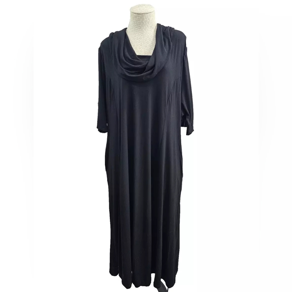 NEW Catherines 2X 22/24P Plus Drape Neck Maxi Dress Jersey Knit Stretch black